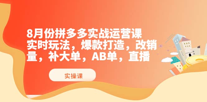 8月份拼多多实战运营课，实时玩法，爆款打造，改销量，补大单，AB单，直播-三玖社区