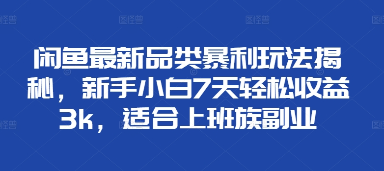 闲鱼最新品类暴利玩法揭秘，新手小白7天轻松赚3000+，适合上班族副业-三玖社区