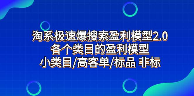 淘系极速爆搜索盈利模型2.0，各个类目的盈利模型，小类目/高客单/标品 非标-三玖社区