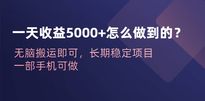 一天收益5000+怎么做到的？无脑搬运即可，长期稳定项目，一部手机可做-三玖社区