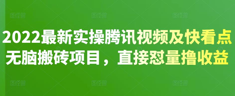 2022最新实操腾讯视频及快看点无脑搬砖项目，直接怼量撸收益-三玖社区