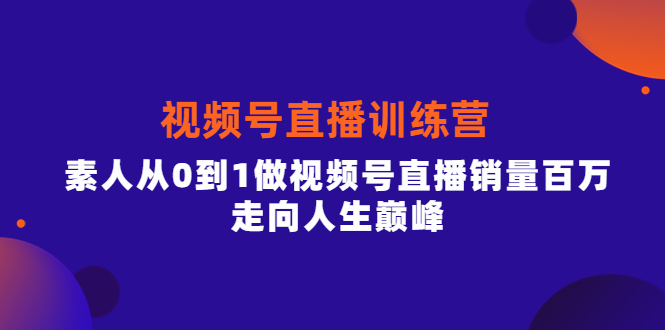 视频号直播训练营，素人从0到1做视频号直播销量百万，走向人生巅峰-三玖社区
