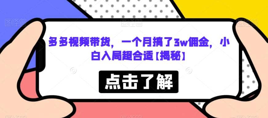 多多视频带货，一个月搞了3w佣金，小白入局超合适【揭秘】-三玖社区