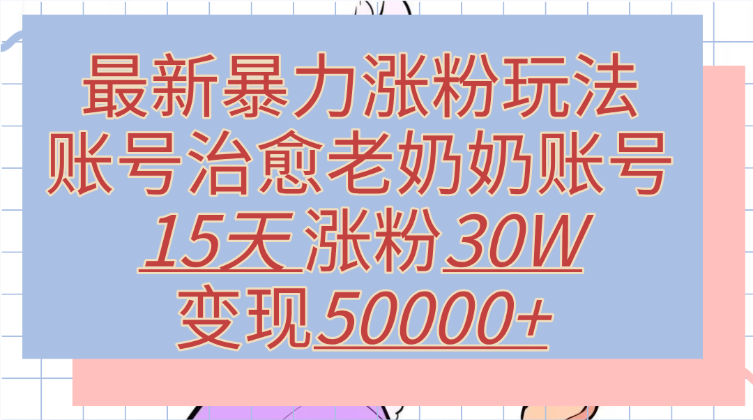 最新暴力涨粉玩法，治愈老奶奶账号，15天涨粉30W，变现50000+【揭秘】-三玖社区