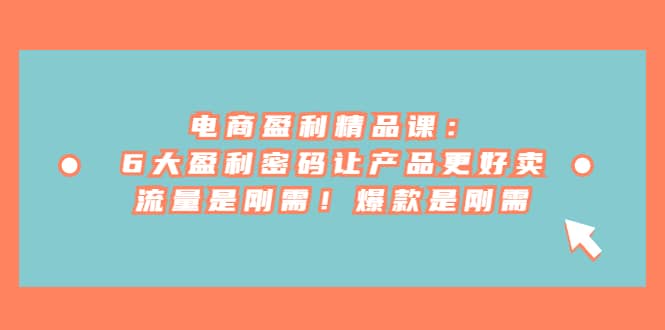 电商 盈利精品课：6大盈利 密码让产品更好卖，流量是刚需！爆款是刚需-三玖社区