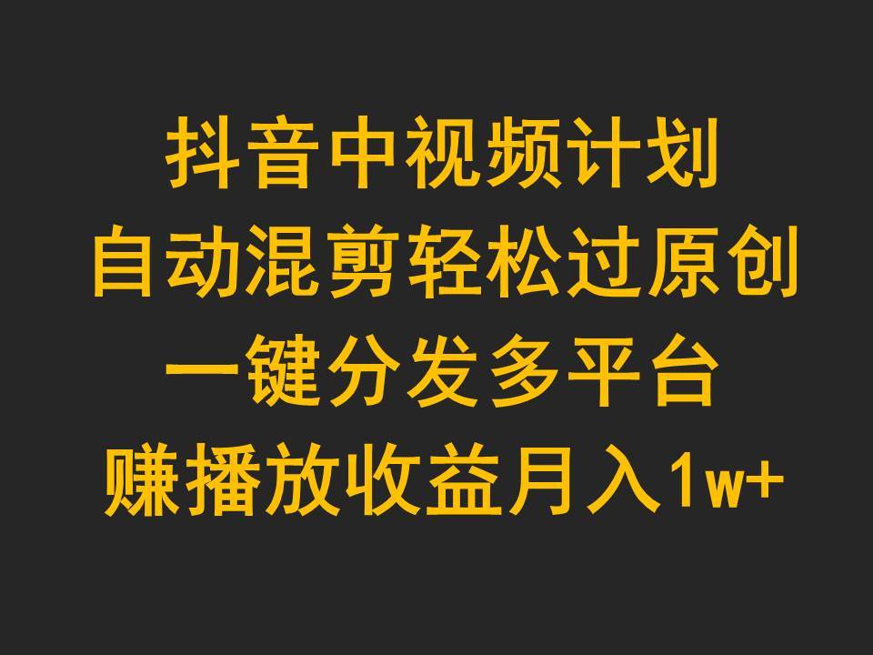 抖音中视频计划，自动混剪轻松过原创，一键分发多平台赚播放收益，月入1w+-三玖社区