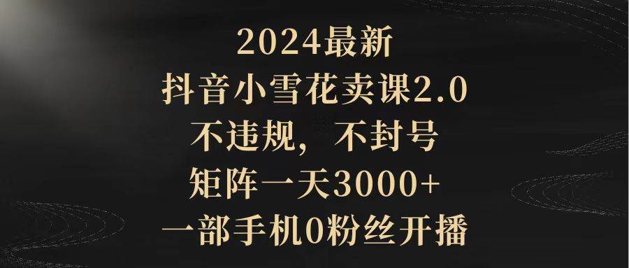 2024最新抖音小雪花卖课2.0 不违规 不封号 矩阵一天3000+一部手机0粉丝开播-三玖社区