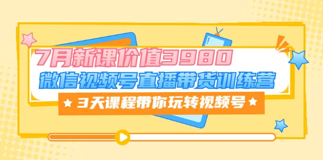 微信视频号直播带货训练营，3天课程带你玩转视频号：7月新课价值3980-三玖社区