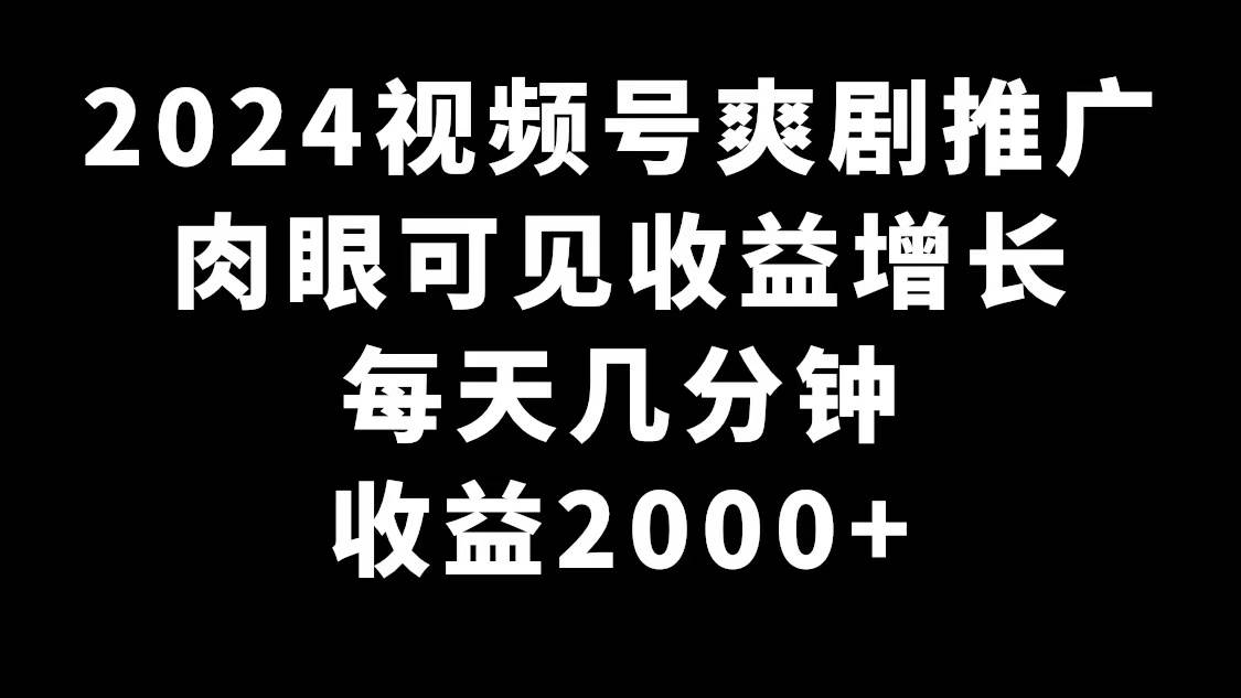 2024视频号爽剧推广，肉眼可见的收益增长，每天几分钟收益2000+-三玖社区