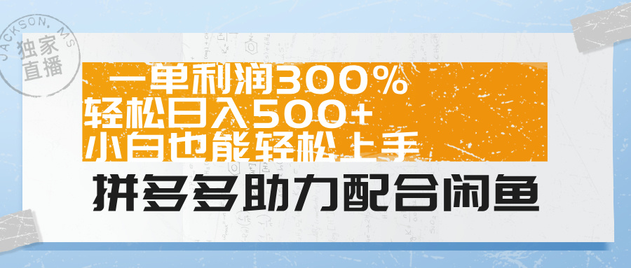 拼多多助力配合闲鱼 一单利润300% 轻松日入500+ 小白也能轻松上手！-三玖社区