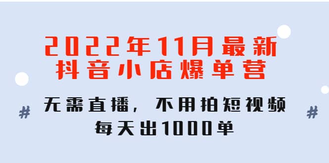 2022年11月最新抖音小店爆单训练营：无需直播，不用拍短视频，每天出1000单-三玖社区