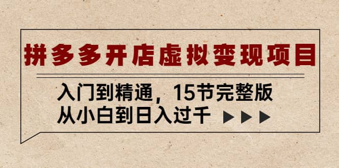 拼多多开店虚拟变现项目：入门到精通（15节完整版）-三玖社区