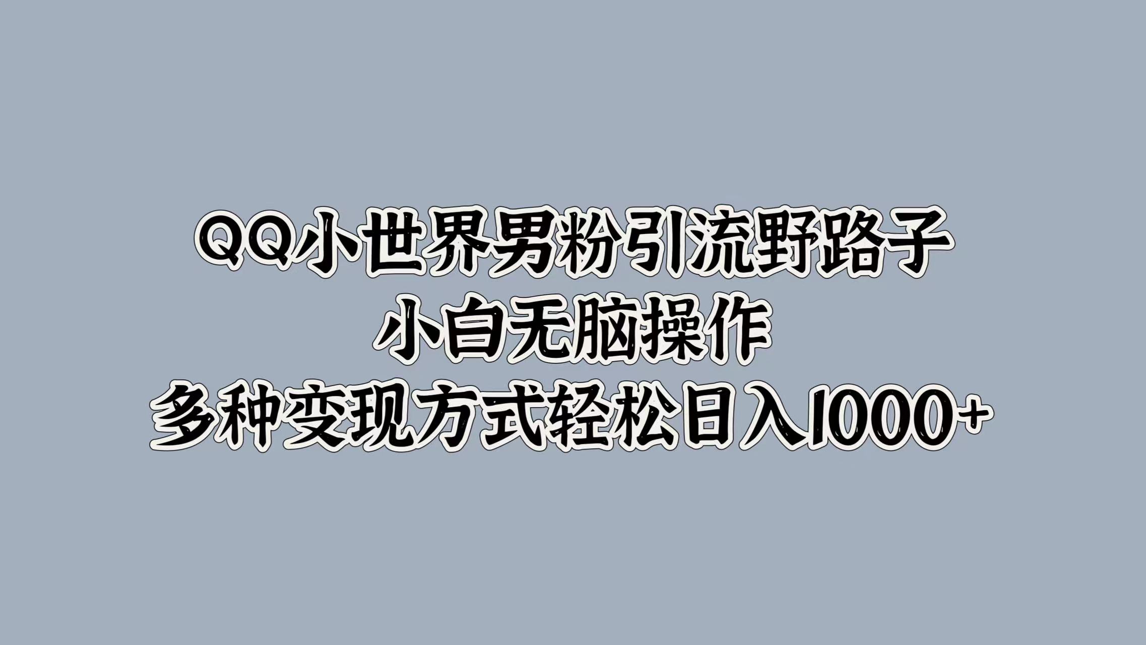 QQ小世界男粉引流野路子，小白无脑操作，多种变现方式轻松日入1000+-三玖社区