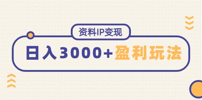 资料IP变现，持续性盈利玩法-三玖社区