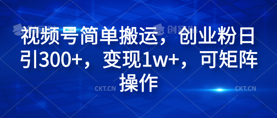 视频号简单搬运，创业粉日引300+，变现1w+，可矩阵操作-三玖社区