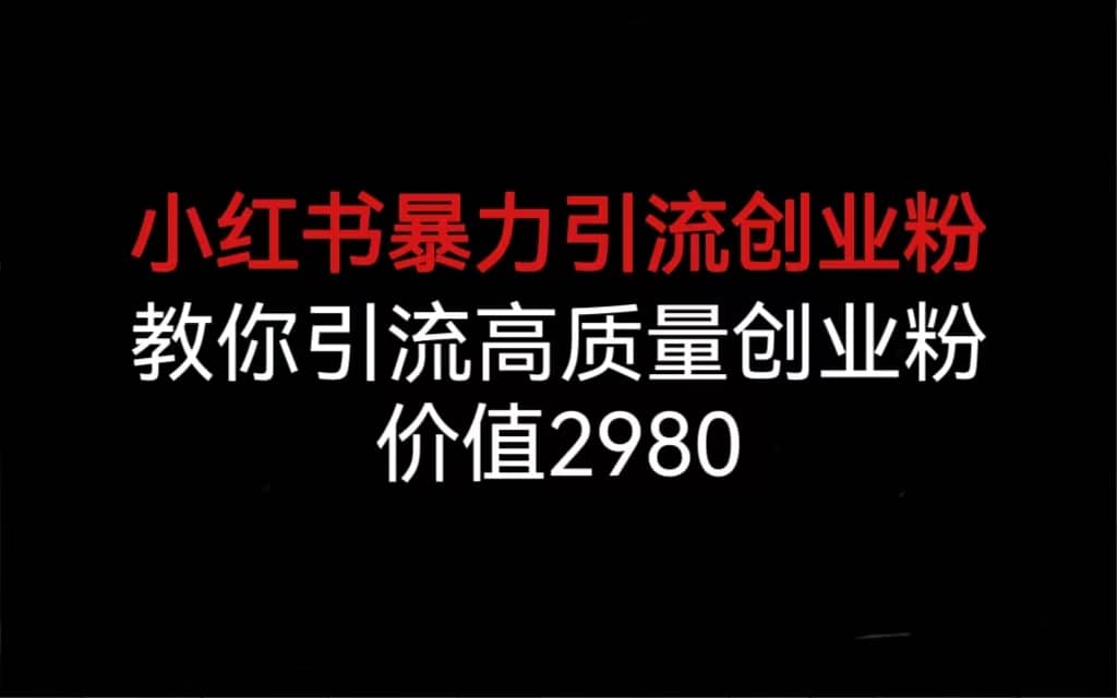 小红书暴力引流创业粉，教你引流高质量创业粉，价值2980-三玖社区