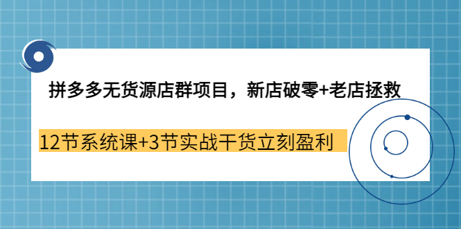 拼多多无货源店群项目，新店破零+老店拯救 12节系统课+3节实战干货立刻盈利-三玖社区