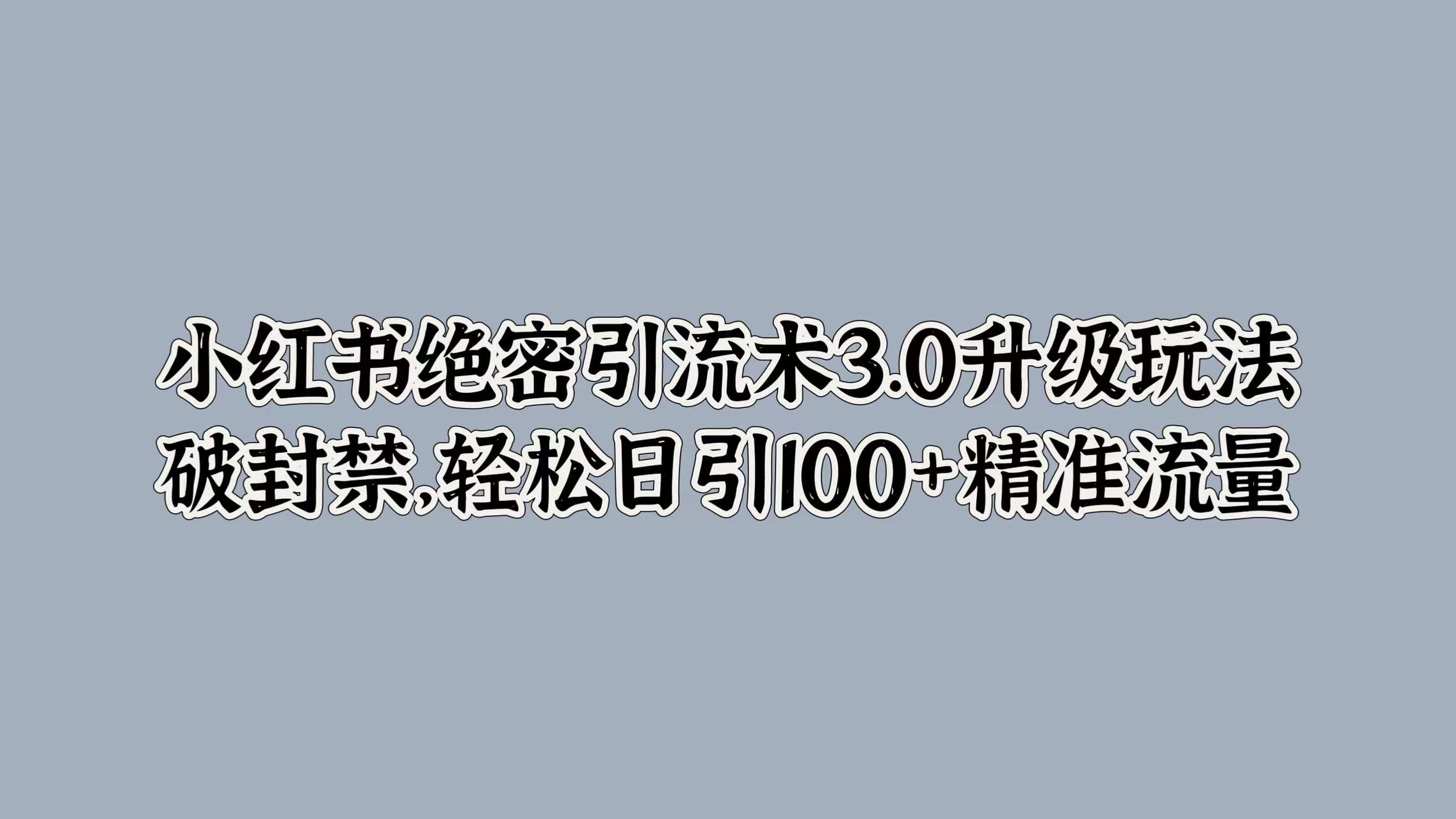 小红书绝密引流术3.0升级玩法，破封禁，轻松日引100+精准流量-三玖社区