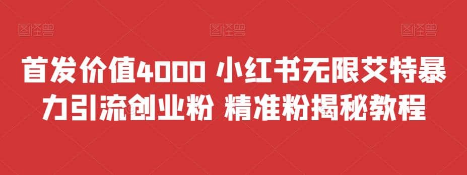首发价值4000 小红书无限艾特暴力引流创业粉 精准粉揭秘教程-三玖社区