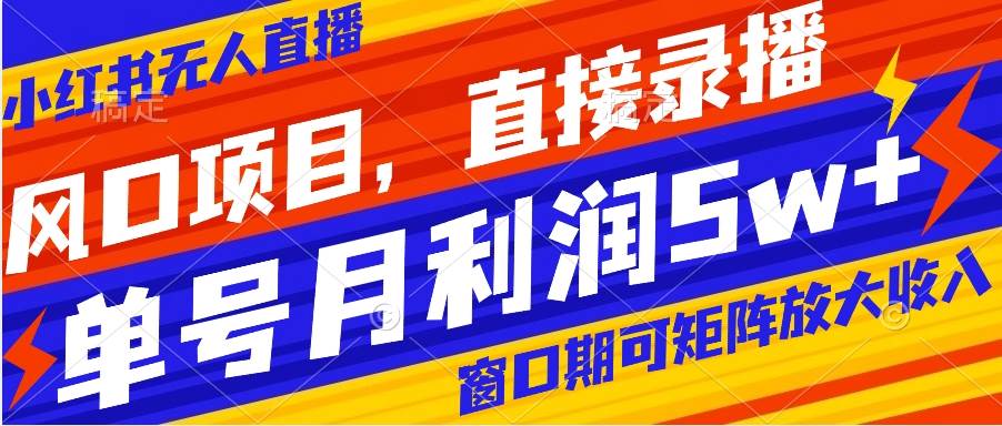 风口项目，小红书无人直播带货，直接录播，可矩阵，月入5w+-三玖社区