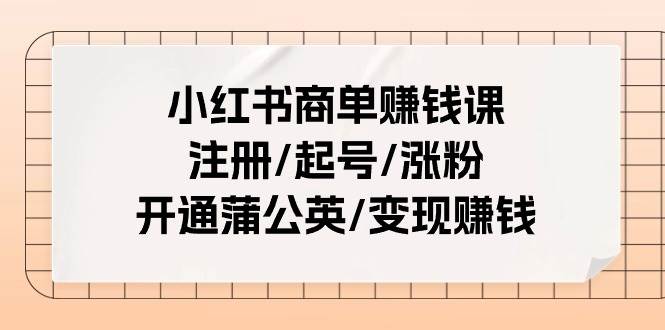 小红书商单赚钱课：注册/起号/涨粉/开通蒲公英/变现赚钱（25节课）-三玖社区