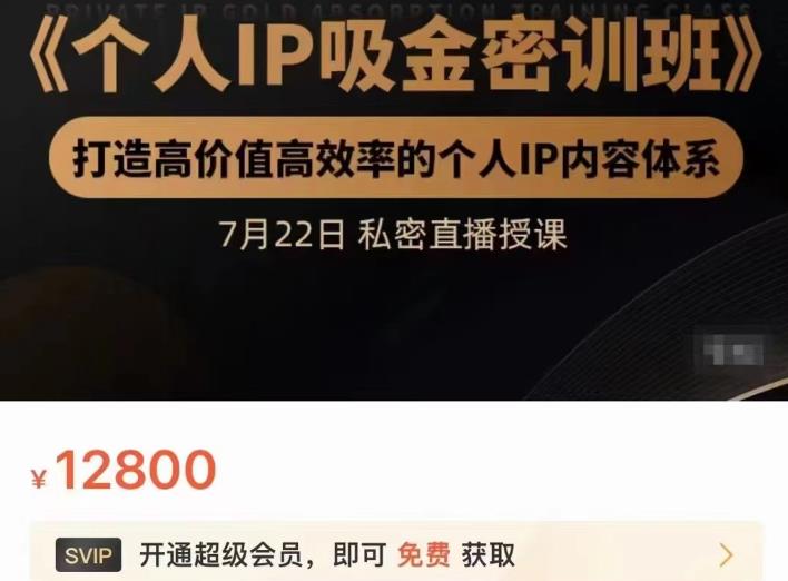 个人IP吸金密训班，打造高价值高效率的个人IP内容体系（价值12800元）-三玖社区