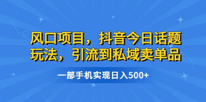 风口项目，抖音今日话题玩法，引流到私域卖单品，一部手机实现日入500+-三玖社区