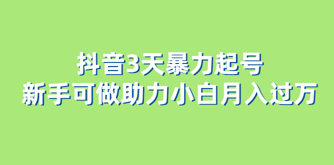 抖音3天暴力起号新手可做助力小白月入过万-三玖社区