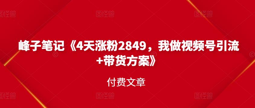 峰子笔记《4天涨粉2849，我做视频号引流+带货方案》付费文章-三玖社区