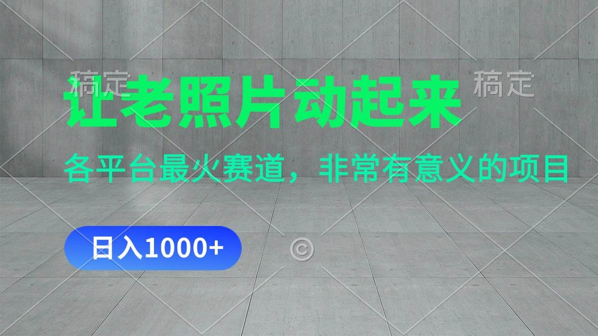 让老照片动起来，一天变现1000+，各平台最火赛道，看完就会-三玖社区
