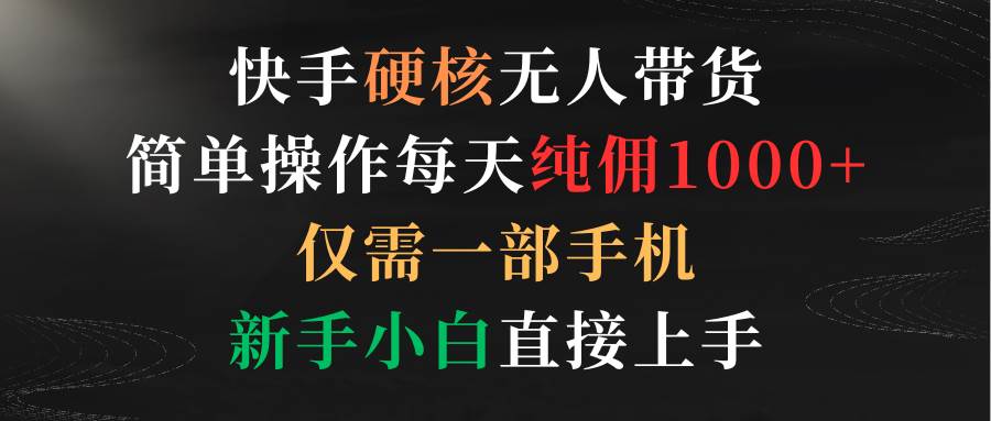 快手硬核无人带货，简单操作每天纯佣1000+,仅需一部手机，新手小白直接上手-三玖社区