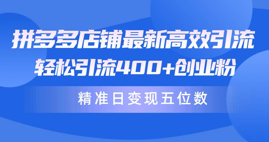 拼多多店铺最新高效引流术，轻松引流400+创业粉，精准日变现五位数！-三玖社区