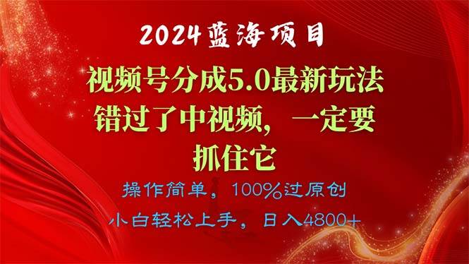 2024蓝海项目，视频号分成计划5.0最新玩法，错过了中视频，一定要抓住…-三玖社区