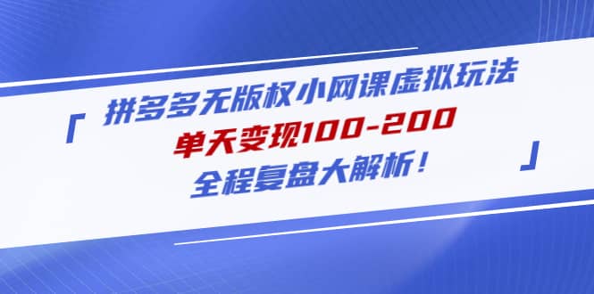 拼多多无版权小网课虚拟玩法，全程复盘大解析-三玖社区