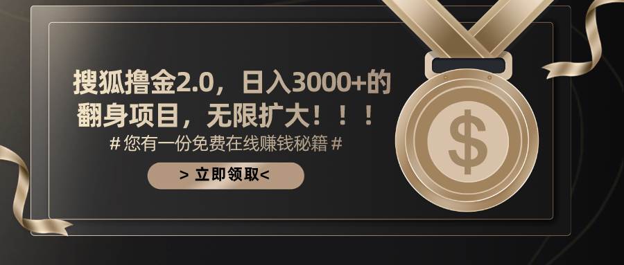 搜狐撸金2.0日入3000+，可无限扩大的翻身项目-三玖社区