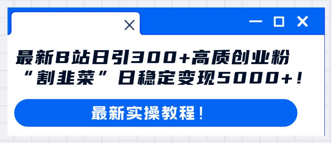 最新B站日引300+高质创业粉教程！“割韭菜”日稳定变现5000+！-三玖社区
