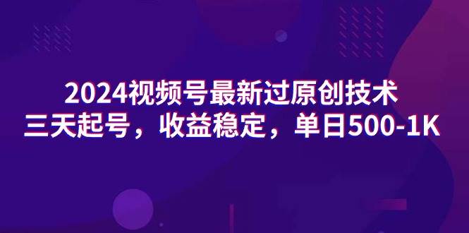 2024视频号最新过原创技术，三天起号，收益稳定，单日500-1K-三玖社区