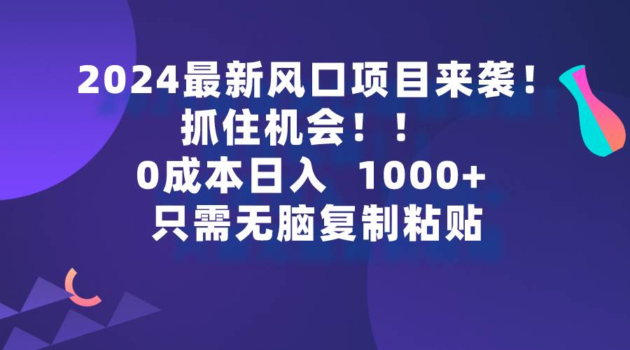 2024最新风口项目来袭，抓住机会，0成本一部手机日入1000+，只需无脑复…-三玖社区