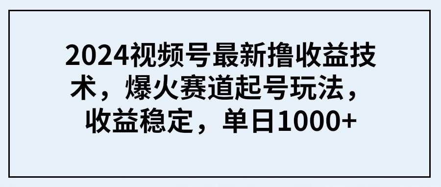 2024视频号最新撸收益技术，爆火赛道起号玩法，收益稳定，单日1000+-三玖社区