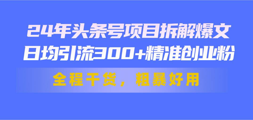 24年头条号项目拆解爆文，日均引流300+精准创业粉，全程干货，粗暴好用-三玖社区