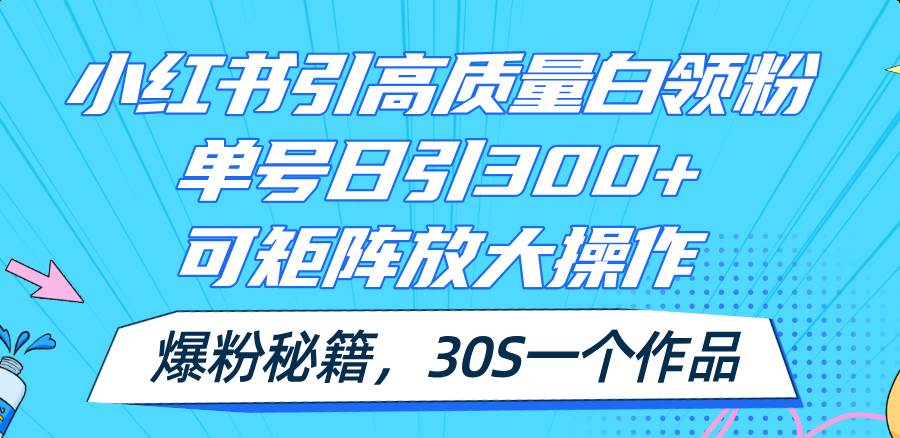 小红书引高质量白领粉，单号日引300+，可放大操作，爆粉秘籍！30s一个作品-三玖社区