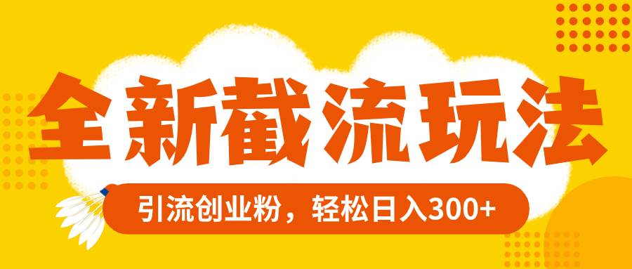全新截流玩法，精准引流创业粉，轻松日入300+-三玖社区