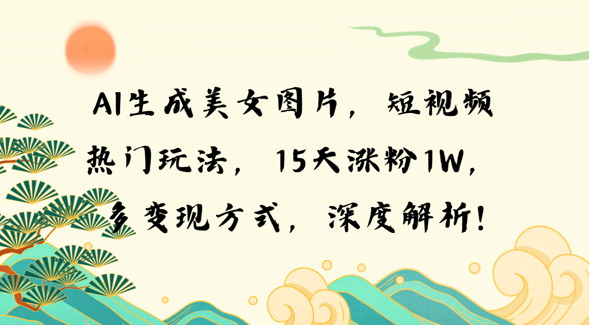 AI生成美女图片，短视频热门玩法，15天涨粉1W，多变现方式，深度解析!-三玖社区