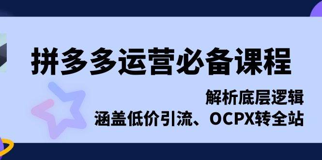 拼多多运营必备课程，解析底层逻辑，涵盖低价引流、OCPX转全站-三玖社区