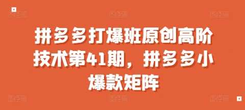 拼多多打爆班原创高阶技术第41期，拼多多小爆款矩阵-三玖社区