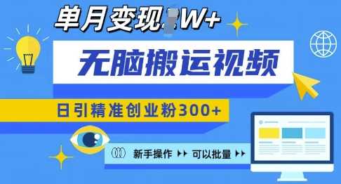 无脑搬运视频号可批量复制，新手即可操作，日引精准创业粉300+，月变现过W 【揭秘】-三玖社区