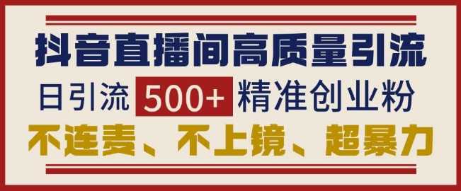 抖音直播间引流创业粉，无需连麦、不用上镜、超暴力，日引流500+高质量精准创业粉-三玖社区