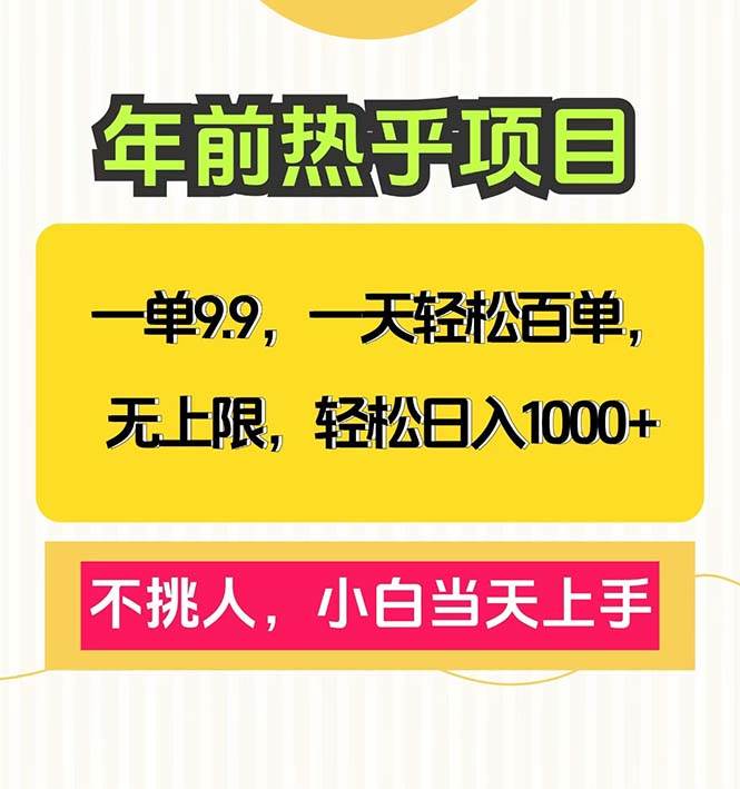 一单9.9，一天百单无上限，不挑人，小白当天上手，轻松日入1000+-三玖社区