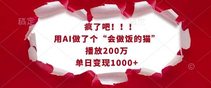 疯了吧！用AI做了个“会做饭的猫”，播放200万，单日变现1k-三玖社区