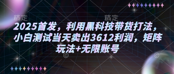2025首发，利用黑科技带货打法，小白测试当天卖出3612利润，矩阵玩法+无限账号【揭秘】-三玖社区